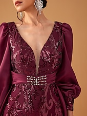 cheap RED-3 Piece Mother of the Bride Dress Elegant Simple V Neck Tea Length Satin Lace Short Sleeve 3/4 Length Sleeve with Lace