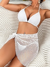billige Bikinier-Dame Badetøy Bikini Frekk Badedrakt Netting Lapper Sexy Helfarge Grimehals Ermeløs Badedrakter