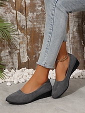 お買い得  レディースフラットシューズ-クッションソールを備えた女性用の柔らかいネイビーブルーのスエードスリッポンフラットシューズ | 普段使いに最適