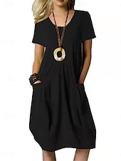 cheap Design Cotton &amp; Linen Dresses-Women&#039;s Mini Dress Cotton Linen Dresses Casual Dress Stylish Basic Casual Vacation Daily Regular Fit Plain Short Sleeve V Neck Black Khaki Army Green Summer Spring