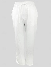 abordables Pantalon uni en coton et lin-Femmes Short en coton et lin Pantalon inspiré du lin Pantalon en coton et lin Simple Classique &amp; Intemporel Longueur complète Taille haute Couleur Unie Patchwork Avec Poches Cordon de serrage