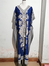billiga Bohemklänningar-Dam Maxiklänning Vardagsklänning Boho Chic klänningar Boho-klänning bohemliv söt stil Stylish Semester Dagligen Strand Lös passning Grafisk Kortärmad V-hals Rubinrött Blå Sommar Vår Höst