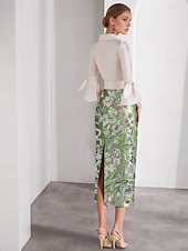 abordables VERDE-Vestidos de cóctel ajustados  columna boda en la playa vestido elegante formal Día de San Valentín longitud hasta el tobillo manga larga cuello de camisa cinturón  cinta satén con brillo lazos