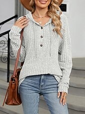 baratos Moletons e Sweatshirts Texturizados-Mulheres Moletom com textura Pulôver Moletom Com Capuz Tecido Casual Manga Longa Com Capuz Tops regulares Rua Dia a Dia Botões Azul Fúcsia Cinzento Primavera Outono