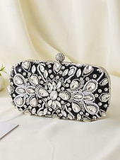 olcso Retikülök és estélyi táskák-női kristályokkal díszített clutch táska, elegáns estélyi kézitáska gyöngy és strassz részletekkel, tökéletes esküvőkre, bulikra és hivatalos eseményekre fekete ezüst arany