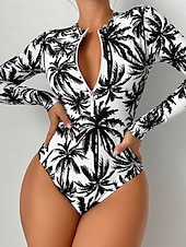 billiga One-piece-baddräkter-Dam Badkläder En bit Monokini Underställströja Baddräkt Öppen rygg Dragkedja Magkontroll Hög midja Smal Semester Standkläder Grafisk Hög hals Långärmad Baddräkter