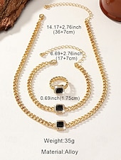 baratos Colar Feminino-conjunto de joias de corrente de ouro feminino com pedra preciosa quadrada vermelha – colar, pulseira e anel para casamentos, festas e ocasiões elegantes