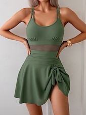 cheap One-piece swimsuits-Women&#039;s Swimwear One Piece Monokini Swim Dress Swimsuit Mesh Backless Tummy Control High Waist Slim Vacation Beach Wear Solid Color U Neck Sleeveless Bathing Suits