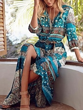 Χαμηλού Κόστους Boho Φορέματα-Γυναικεία Μακρύ φόρεμα Καθημερινό φόρεμα Boho Chic Φορέματα Φόρεμα Boho Βοημία χαριτωμένο στυλ Στυλάτο Διακοπές Καθημερινά Παραλία Χαλαρή Εφαρμογή Γραφική 3/4 Μήκος Μανικιού Λαιμόκοψη V
