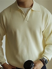 olcso Férfi nyomtatott póló-Férfi Button Up Polos Golfing Hétköznapi Sport Hajtóka Hosszú ujj Divat Alap Sima Újszerű Tavasz Ősz Fekete Sárgabarack Button Up Polos