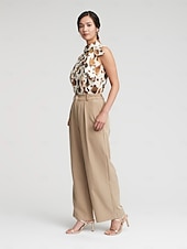 cheap Shirts,Tops &amp; Blouses-Sleeveless Pleated Button Front Bow Neck Blouse