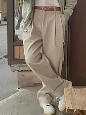 baratos Solto-Homens Graduação Social Calças chinês Calças Plissadas Botões Bolsos Perna reta Tecido Conforto Formal Festa Trabalho Moda Estilo Clássico Damasco Micro-Elástica
