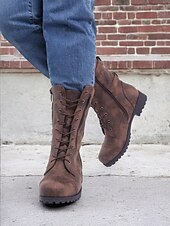 cheap Combat Boots-Versatile Brown Leather Lace-Up Boots with Military Flair for Women - Perfect for Fall and Winter Everyday Wear