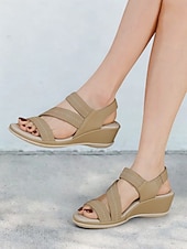 クッションソール付きレディースグリーン伸縮性ストラップウェッジサンダル - カジュアルウェアや旅行に最適な快適な夏用シューズ お買い得  快適なサンダル-クッションソール付きレディースグリーン伸縮性ストラップウェッジサンダル - カジュアルウェアや旅行に最適な快適な夏用シューズ