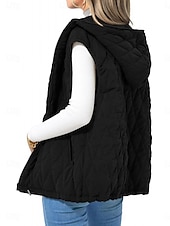 preiswerte Weste-Damen Puffer Weste Steppweste Windundurchlässig warm halten Patchwork Einfach Feste Farbe Täglich Standard Mit Kapuze Regular Fit Ärmellos Oberbekleidung Schwarz Weiß Kamel Herbst Winter