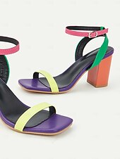 economico Sandali Eleganti-sandali da donna multicolor con tacco a blocco, cinturino alla caviglia e punta aperta, eleganti scarpe estive per feste, matrimoni e uscite informali