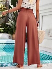 abordables pierna ancha y cintura alta-Mujer Chinos Polainas Moda Ropa de calle Longitud total Alta cintura Plano Bolsillo Cintura elástica Confortable Suave Cómodo Microelástico Exterior Calle Ejército verde Marrón Verano Primavera