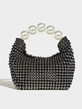 cheap Clutches &amp; Evening Bags-Women&#039;s Faux Pearl Beaded Handbag with Large Pearl Handle, Elegant Evening Clutch for Weddings, Parties and Formal Events Black Silver Beige
