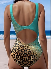 abordables Maillots de bain une pièce-Maillots de bain pour femmes Maillot de bain une pièce Imprimé Vêtements de plage d&#039;été Léopard sans manches