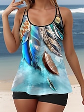 cheap One-piece swimsuits-Women&#039;s Swimsuits Tankini 2 Piece Boy Leg Swimsuit Backless Vacation Beach Wear Graphic U Neck Sleeveless Bathing Suits