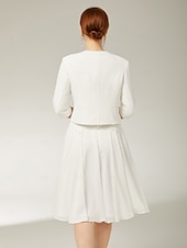 voordelige Met Jas-Twee-delige Sluier  Kolom Moeder van de Bruid Jurk Strand Bruiloft Elegante Sieraad Hals Knie Lengte Chiffon Satin Kant 3/4 Lengte Mouw Korte Jas Jurken met Applicaties