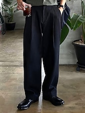 baratos Solto-Homens Social Calças chinês Calças Plissadas Botões Bolsos Perna reta Tecido Conforto Formal Festa Trabalho Moda Estilo Clássico Preto Cinzento Escuro Micro-Elástica