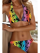 abordables Ensemble de bikinis-Maillots de bain pour femmes Bikini 2 pièces Maillot de bain échancré Dos nu Slim Vacances Plage Vêtements Feuilles Col V Sans manches