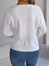 billige Solide farger-Dame Genser Fritid Myk Ren farge Kabel Firkantet hals Strikket Langermet Vanlige topper Strikke utendørs Daglig Helg Hvit Vin Høst Vinter