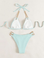 economico Bikini-Per donna Costumi da bagno Bikini 2 pezzi Slip brasiliano Costume da bagno Schiena scoperta Taglia piccola Festività Abbigliamento mare Tinta unica Halter Neck Senza maniche Costumi da bagno