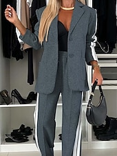 levne Dámské halenky-Dámské Elegantní Blejzr Kalhoty Dlouhý rukáv Košilový límec Proužky Slátanina Formální Práce Obchod Bílá Vodní modrá Šedá Jaro &amp; podzim Běžný