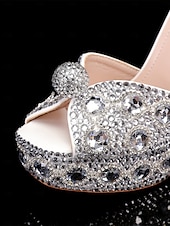 cheap Wedding &amp; Special Occasion Shoes-Women&#039;s Glamorous Crystal-Embellished Platform Sandals with Ankle Strap | Perfect for Weddings and Special Occasions