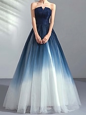 olcso Ruhák végzős bálra-Ombre A-vonalú báliruha estélyi ruha redőzött formális álarcosbál floor length ujj nélküli strapless tüll 2025
