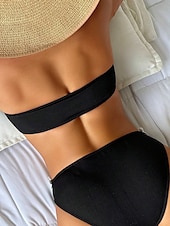billiga Bikiniset-Dam Badkläder Bikini 2 st Kaxig Baddräkt Öppen rygg Smal Semester Standkläder Ensfärgat Axelbandslös Ärmlös Baddräkter