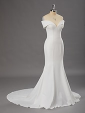 preiswerte Hochzeitskleider-Halle Hochzeitskleider Meerjungfrau  Trompete Sweetheart Langarm Gericht Zug Satin Brautkleider Mit Einfarbig 2025