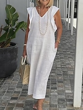 levne Šaty-Dámské Maxi šaty Šaty inspirované plátnem Volnočasové šaty Tankové šaty stylové Základní Na běžné nošení Dovolená Denní Běžný Bez vzoru Bez rukávů Do V Bílá Námořnická modř Meruňková Léto Jaro