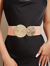 cheap Women&#039;s Belt-Women&#039;s Elastic Waist Belt with Gold Circle Buckle - Fashionable Wide Stretch Belt for Dresses, Casual and Formal Occasions