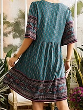 preiswerte Ausgefallene Kleider-Damen Minikleid Casual kleid A Linie Kleid Boho-Kleid Böhmen Ethnisch Brautkleider schlicht Urlaub Täglich Regular Fit Blumen 3/4 Ärmel V Ausschnitt Purpur Fuchsie Grün Frühling Herbst