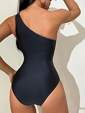 economico Costumi interi-Costume da bagno intero da donna snellente monokini abbacchiato controllo pancia alto a vita snellente abbigliamento da spiaggia per le vacanze foglie scollatura asimmetrica senza maniche costumi da
