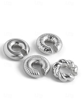 economico Orecchino da donna-set di orecchini a polsino minimalisti in argento con design spesso e strutturato: eleganti orecchini a clip per donna, ideali per la moda moderna e l&#039;uso quotidiano