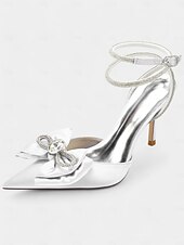 cheap Prom-Nude Satin Rhinestone Bow Pointed Toe Stiletto Heels for Women - Prom Party Shoes or Wedding