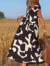 ieftine Rochii casual florale-rochie maxi dama cu decolteu in V grafic fara maneci vara primavara