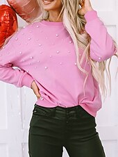 abordables Sweats à capuche-veste polaire femme pull mode décontracté uni fête travail rue col rond coupe ample manches longues rose automne hiver
