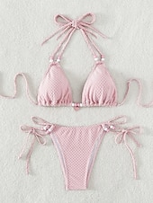 voordelige Bikinisets-Dames Zwemkleding Bikini 2 stuks String Zwempak Blote rug Slank Vakantie Strand Kleding Effen Kleur Halternek Mouwloos Badpakken