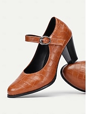 abordables Block Heels-escarpins Mary Jane roses classiques pour femmes - bout rond, bride à la cheville, talon moyen, tenue de travail de bureau