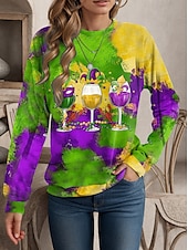 economico Felpe con cappuccio e felpe di San Patrizio-Per donna Felpa Pullover Pop art Informale Manica lunga Girocollo Top regolari Strada Da giorno Stampa Viola Autunno Inverno