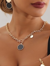 abordables Collier pour femme-Collier chaîne en or avec pendentif rond et fermoir à bascule – bijoux minimalistes pour femmes, parfaits pour un usage quotidien et des occasions formelles