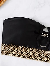 billiga Bikiniset-Dam Badkläder Bikini 2 st Kaxig Baddräkt Öppen rygg Smal Semester Standkläder Geometrisk Axelbandslös Ärmlös Baddräkter