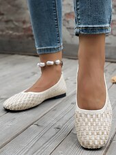 abordables Ballerines femme-ballerines en tricot bleu pour femmes avec semelle intérieure coussinée - chaussures confortables et élégantes pour le travail et le quotidien