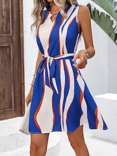 abordables Robes d&#039;été-Femme Robe mi-longue Robe Trapèze Tropique mode Décontractées Vacances du quotidien Standard Floral Graphic Sans Manches Col V Bleu Printemps Automne