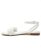 abordables Occasionnel-sandales de mariée en dentelle blanche pour femmes avec appliques florales - idéales pour les mariages bohèmes